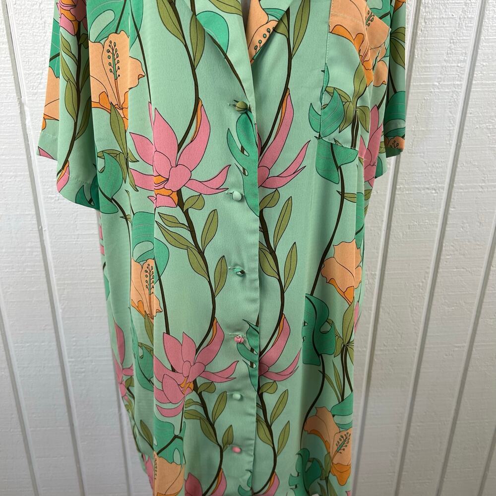 Lulus Green Floral Shirt Dress Preppy Spring Mini XL - Picture 5 of 8